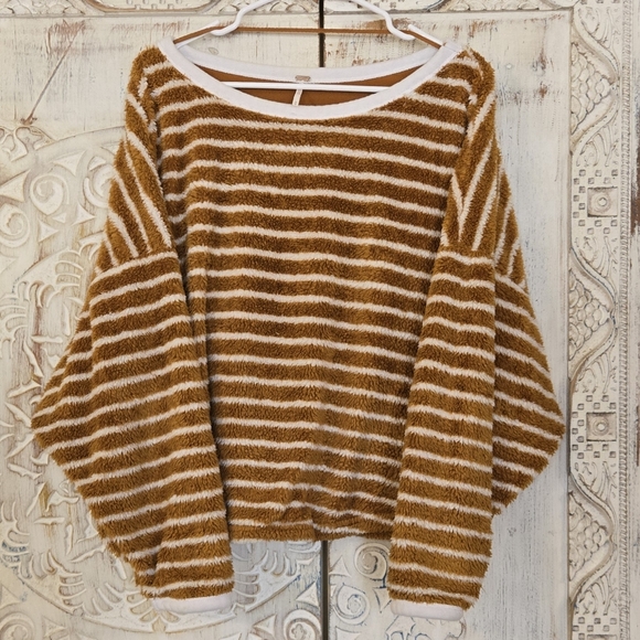 Free People Womwns Sz MED Breton Striped Pullover Sweater Cozy Sodr Orange - Picture 5 of 9